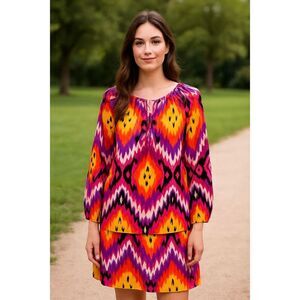 Josephine Studio Petite 2 Piece Colorful Print Boho Skirt & Blouse Set READ